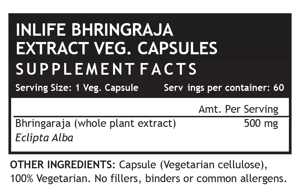 INLIFE Bhringraj Extract Eclipta prostrata Supplemen - 60 Vegetarian Capsules GMP Certified Facility
