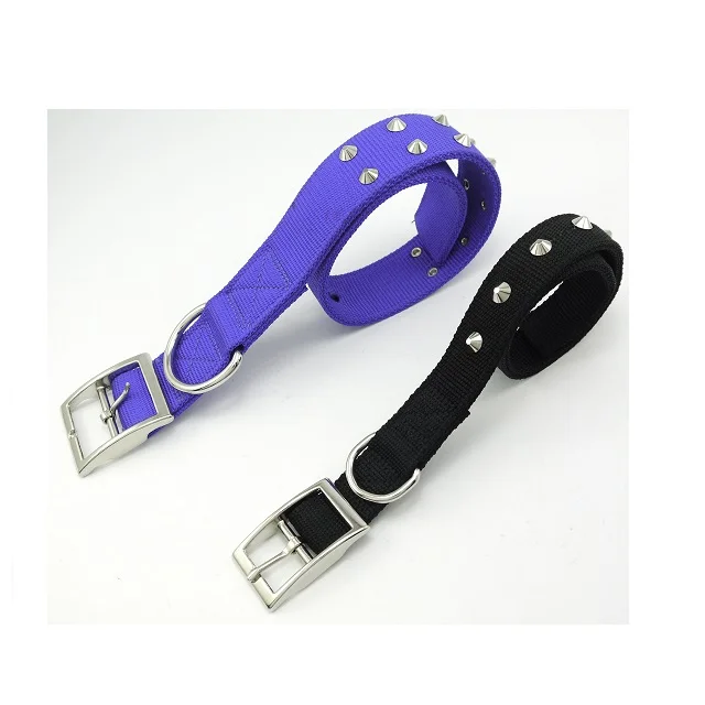 Fashion Pet Double Layer Nylon Webbing Collar With Rivets For Dog