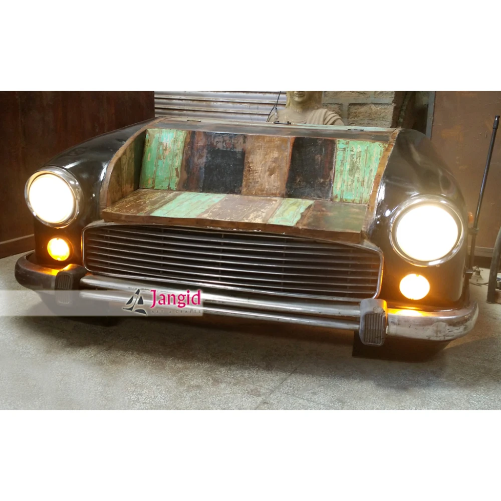 Vintage Iron and Wooden Ambassador Car Sofa