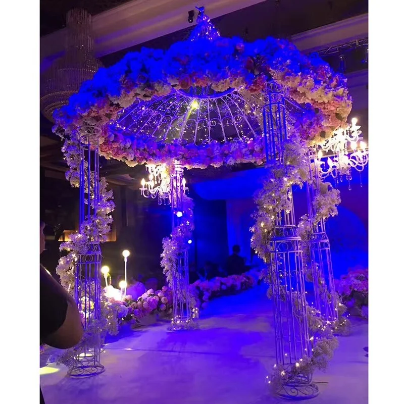 iron art White 4 pillars pavilion gazebo garden suppliers