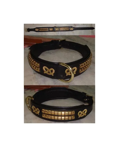 Ошейник для собак с камнями на высококачественном барабане окрашенной индийской коже латунными пряжками зажимами и нейлоновым рисунком протектора