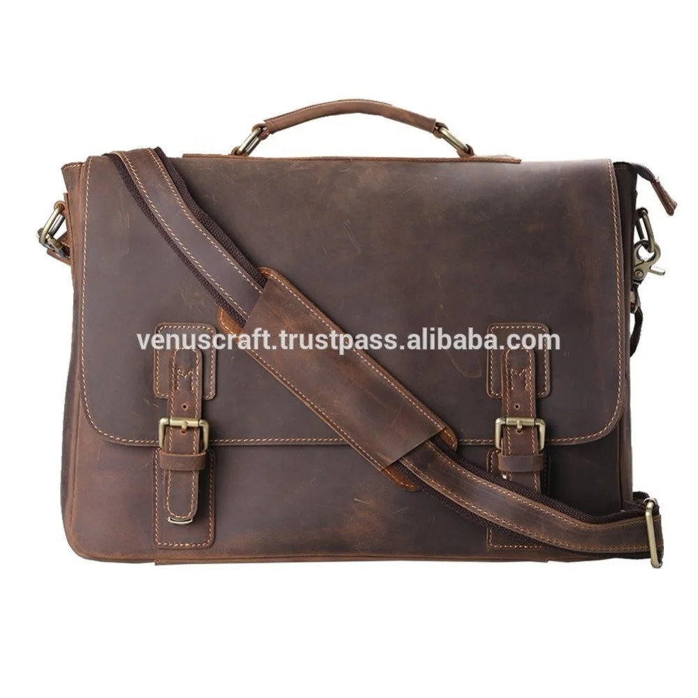 2018 Vintage Custom Crazy Horse Leather Briefcase Bag for Men