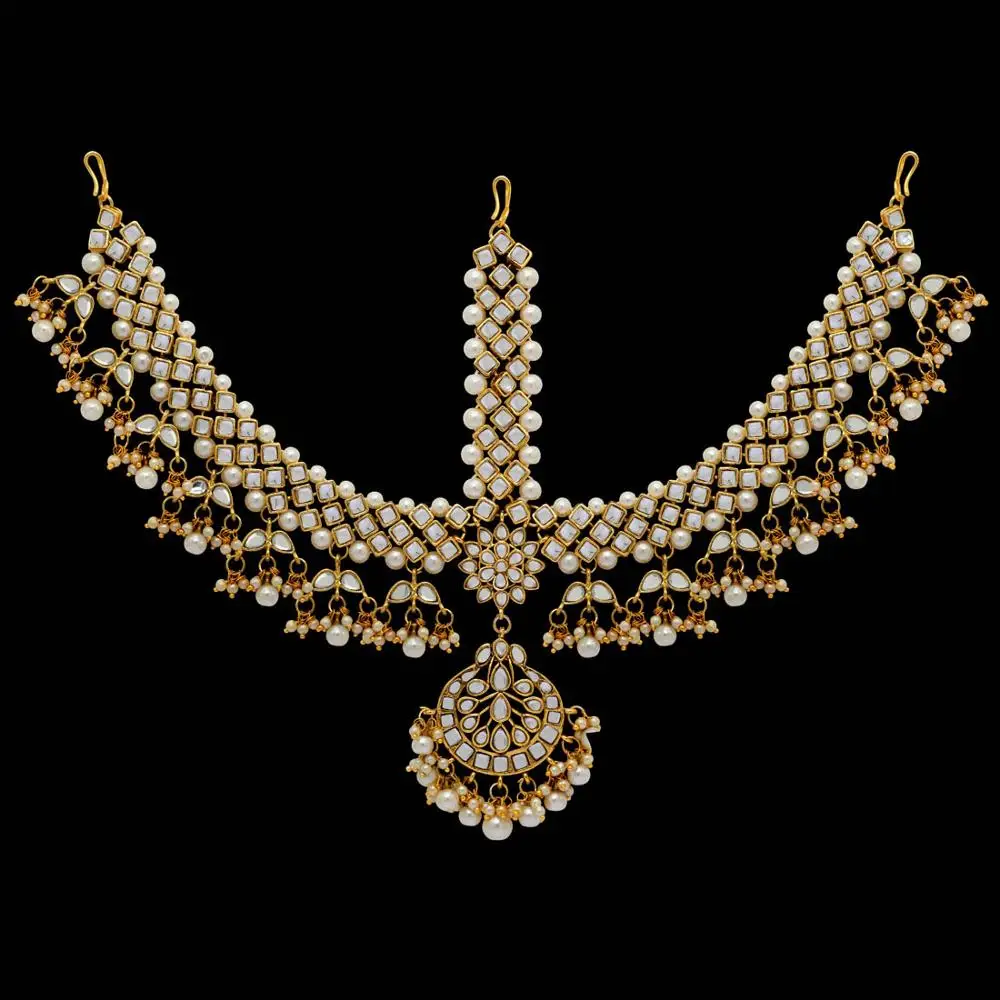 Partywear Collection White Color Kundan Work Matha Patti