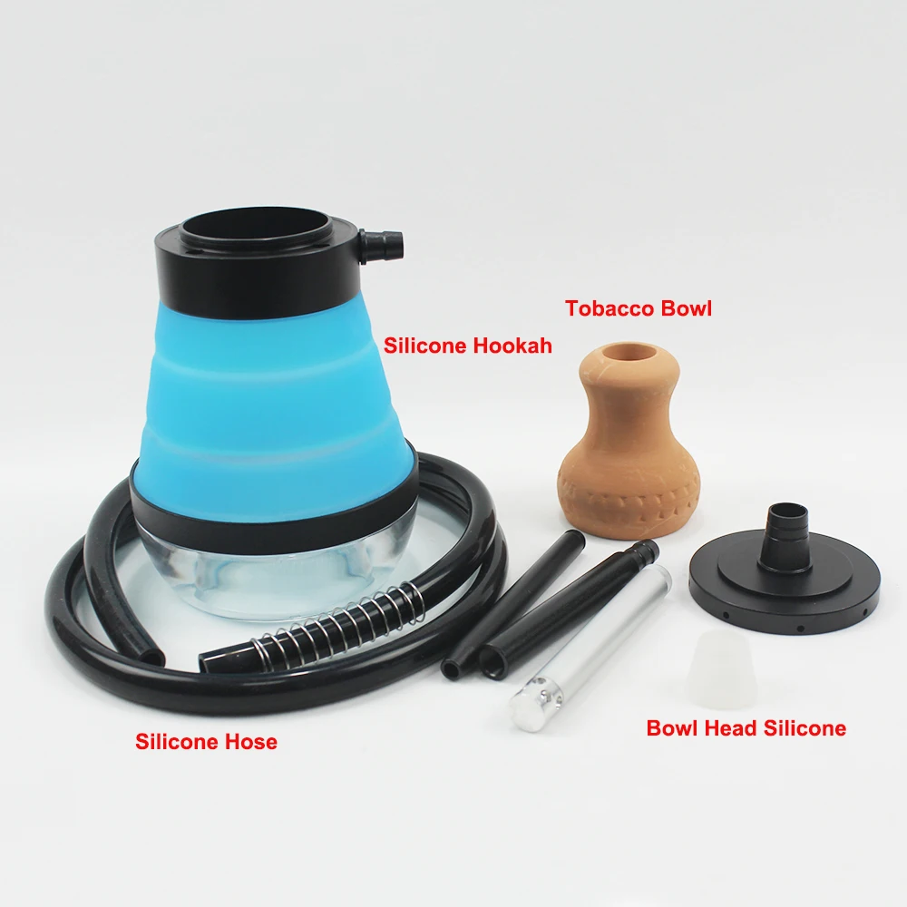 Portable shisha retractable hukka silicone chicha mini led hookah with bag