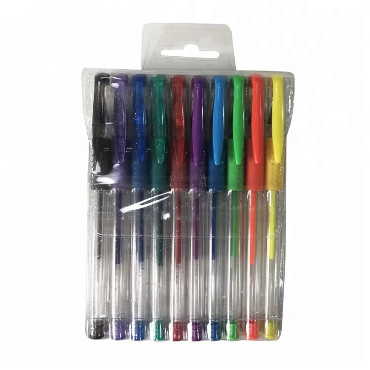 Glitter metallic colored ink high quality plastic semi gel ink pen set