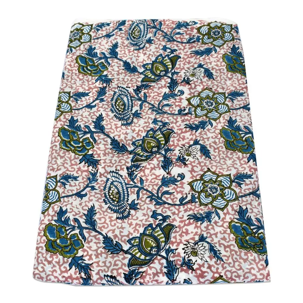 Luxury Brand Floral Block Printed Cotton Multi Color Fabric Indian Handmade Voile Running Material For Craft Making Wholesale