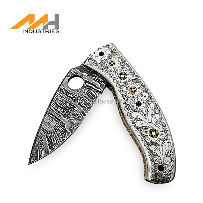 Pakistani Handmade Knife Damascus Steel Collectable with Fancy Leather Sheath Hunting Knife Stainless Steel Full Engraved 4.0mm