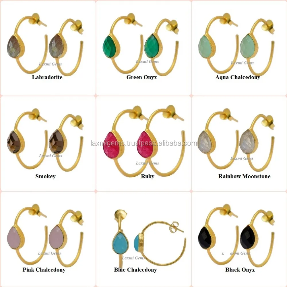 Wholesale Silver Jewelry Sitapura Jaipur Blue Chalcedony Gemstone 925 Sterling Silver Earrings