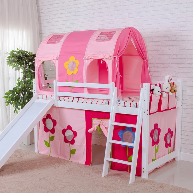 2021 новейшая кровать Лофт малыш кровать в сосновой древесине с тканевой палаткой кровать