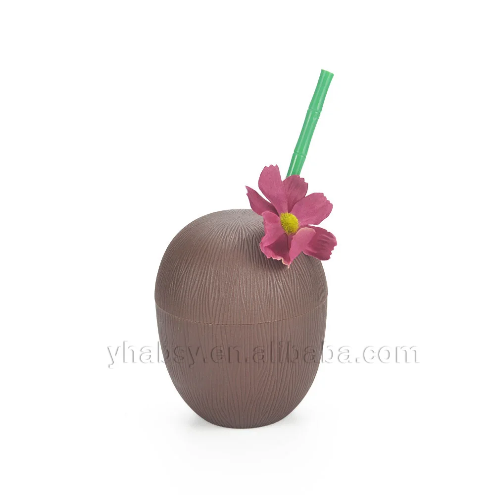wholesale pp food grade plastic party Coconut shell shaped tiki drinking mug with straw