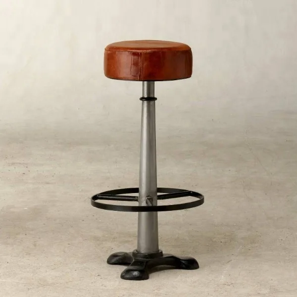
Industrial & vintage Cast iron metal Singer design tall Bar stool with round leather seat 