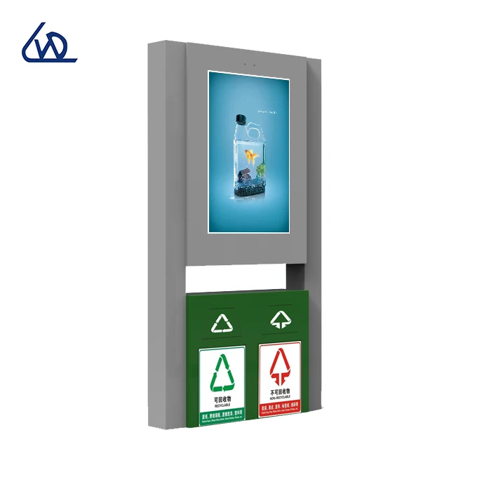 outdoor customized lcd kiosk double side 48 inch waterproof digital dustbin advertisement with solar advertising screen