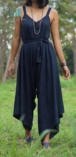 Boho Blue harem jumpsuit, hemp overall, Hot Summer fancy hemp clothing overall