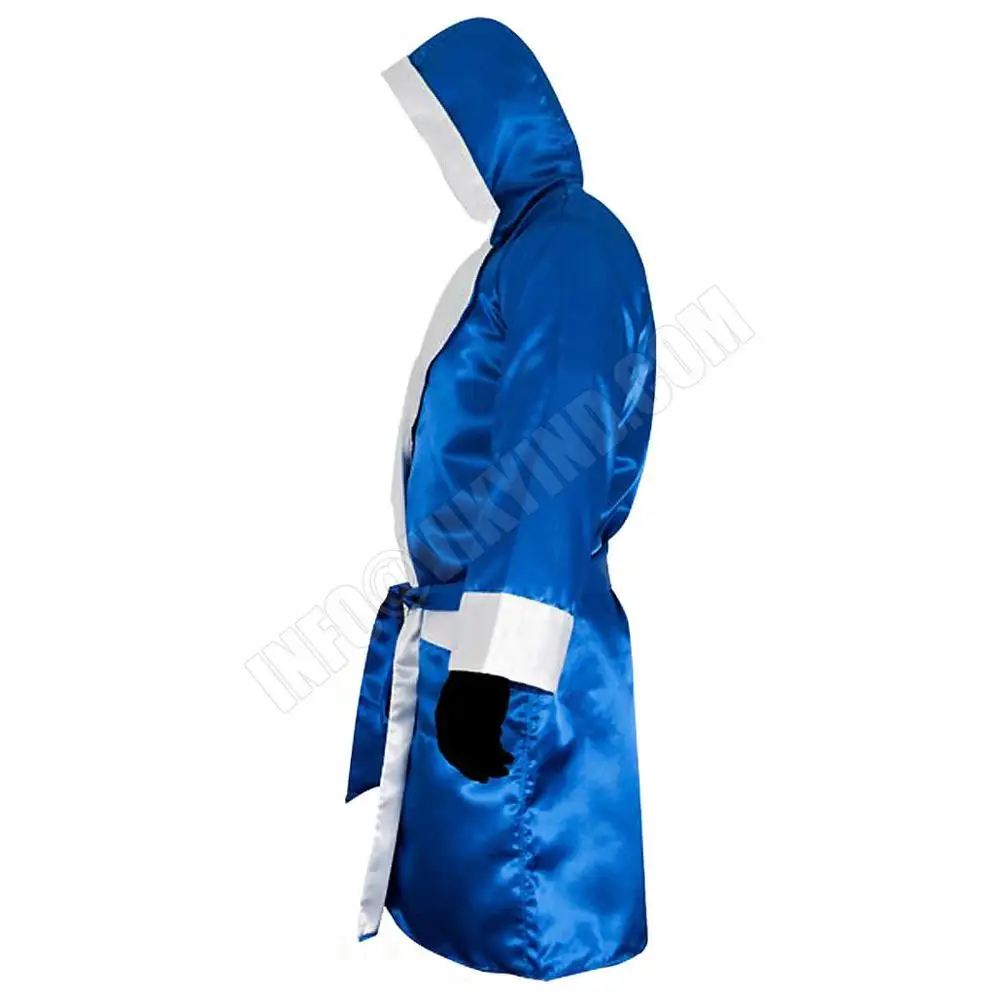 Best Quality Low MOQ Satin Men Women Boxing Robe with Hood Cloak Red Blue Boxing Robes