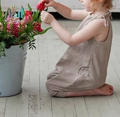 Organic baby Linen jumpsuits, Harem Girls jumpsuit, birthday outfit Baby Romper clothes lots