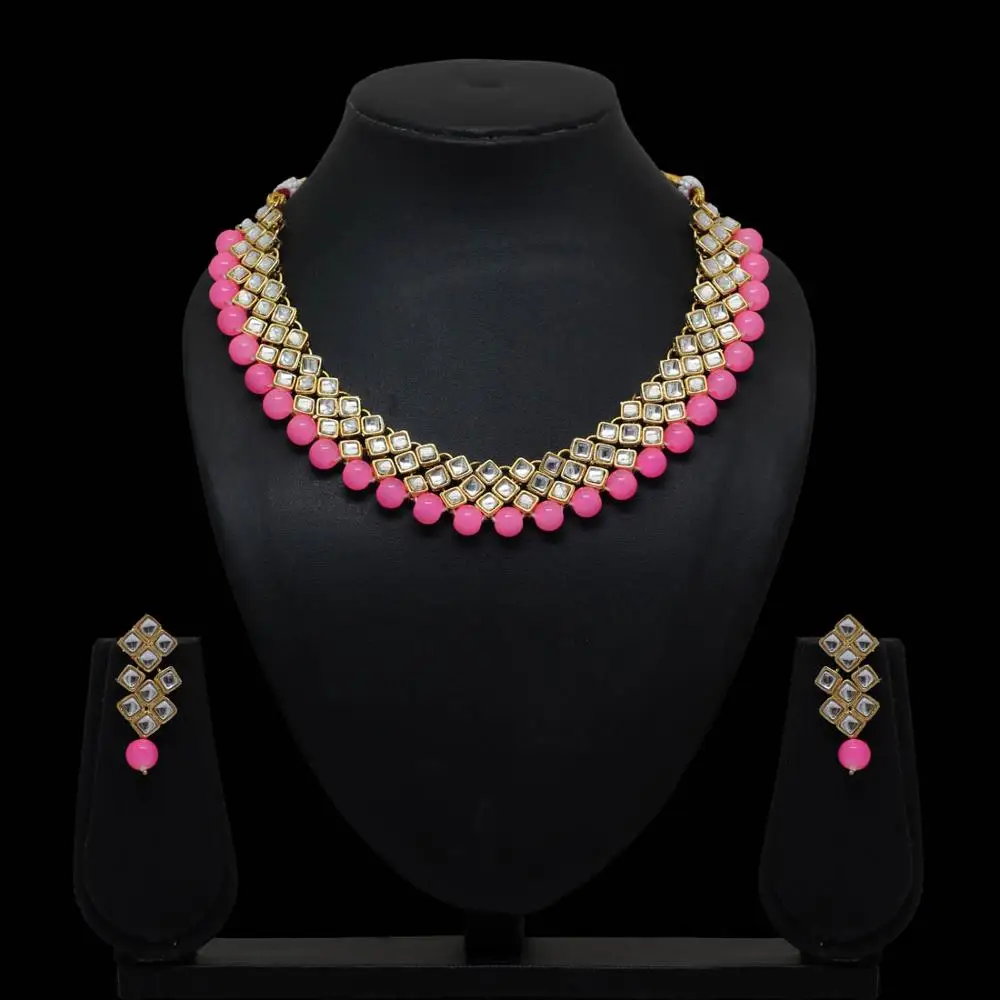 Rama Green Color Kundan Necklace With Earring