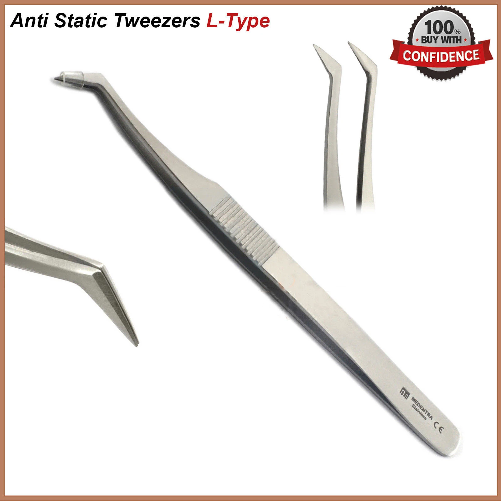 Dental Tweezer Anti Static Eyelash Extension Volume L-Type Stainless Steel
