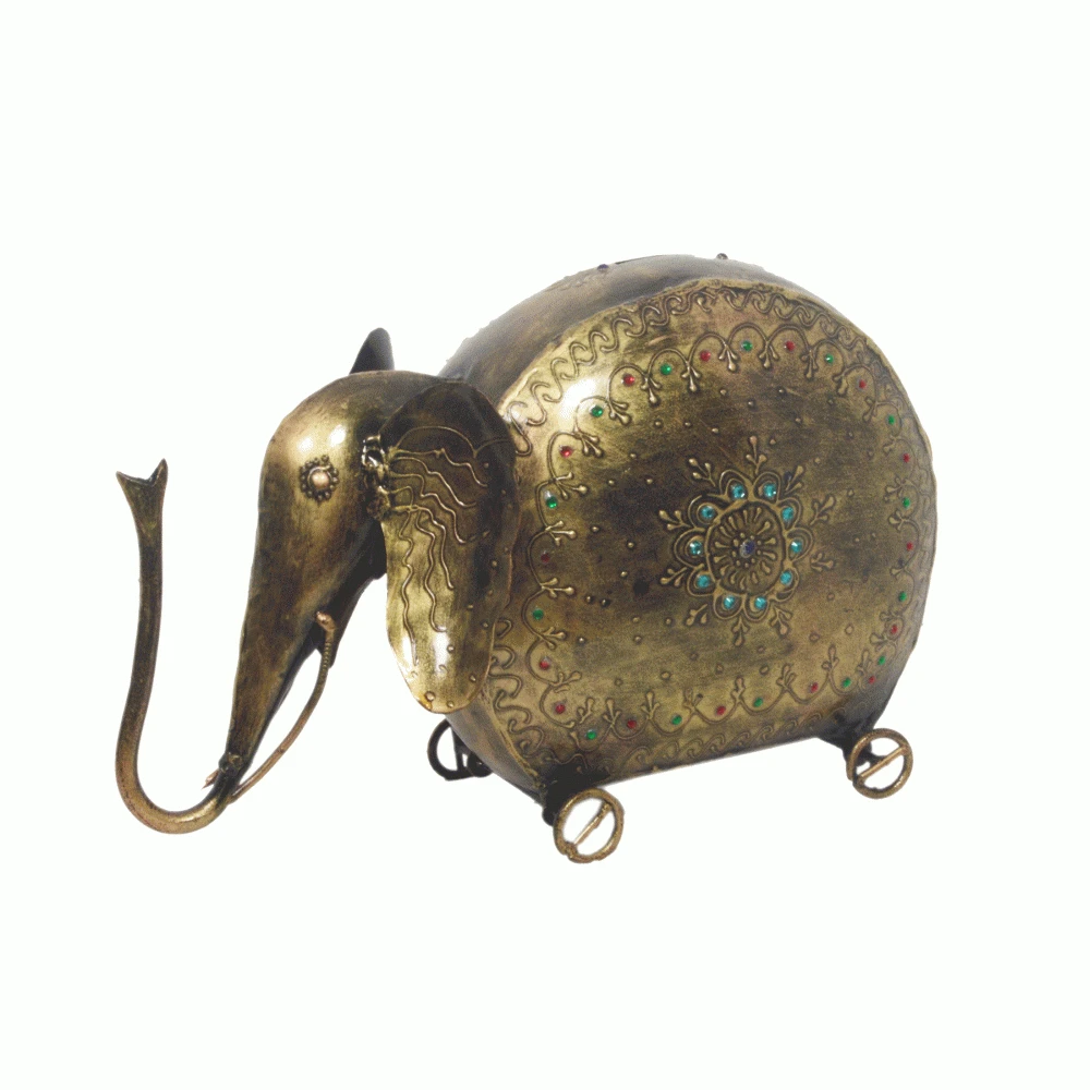 Iron Hand Painted Decorative Wheel Elephant Shape Money Bank