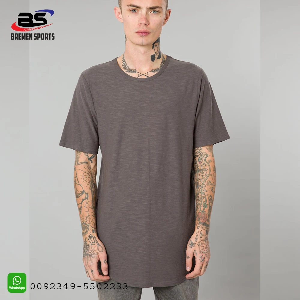 High Quality Bulk Wholesale Plain 100% Cotton Curved Hem Blank Round Neck Long Tail White T- shirt in cheap price