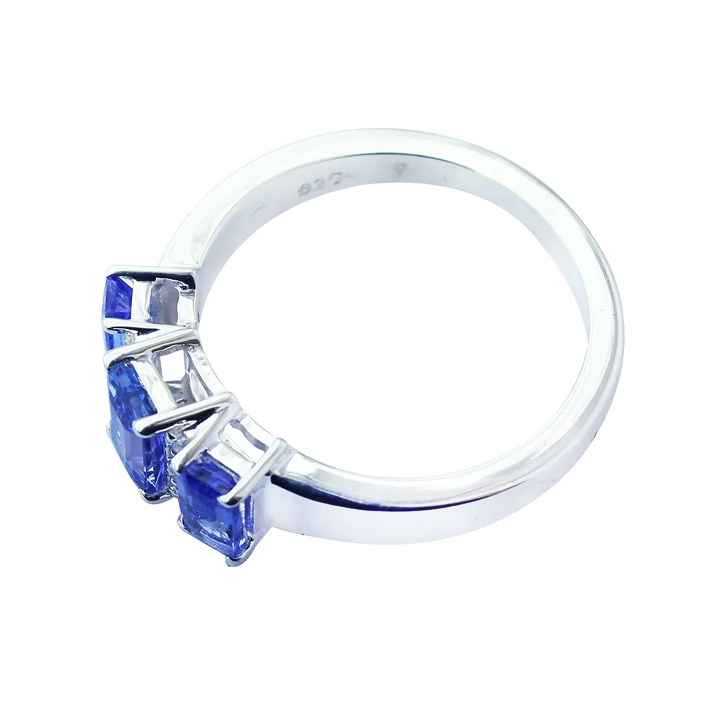 100% 925 Sterling Silver Emerald Cut Blue Colored Gemstone Vintage Party Ring For Women Fine Jewelry Wholesale