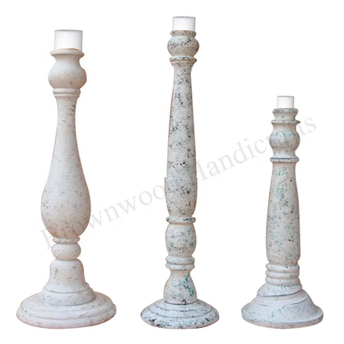 Elevate Home Decor With Set of 3 White Black Marble Antique Mango Wood Candle Holders From Indian Manufacturer & Exporter
