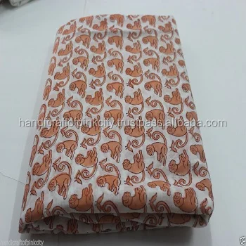 Yards Hand Block Print Cotton Fabric, Jaipuri Print fabric Monkey Pink Color