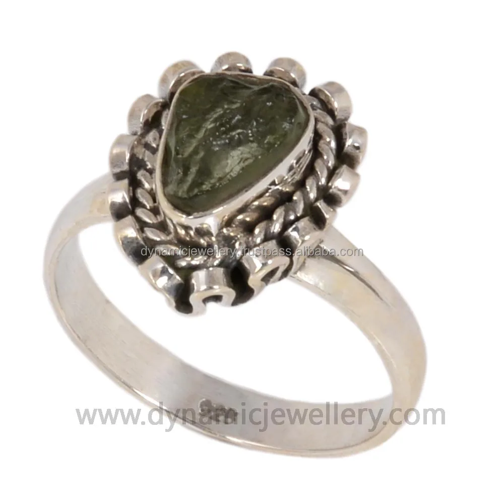 Moldavite Handcrafted Silver Gemstone Ring