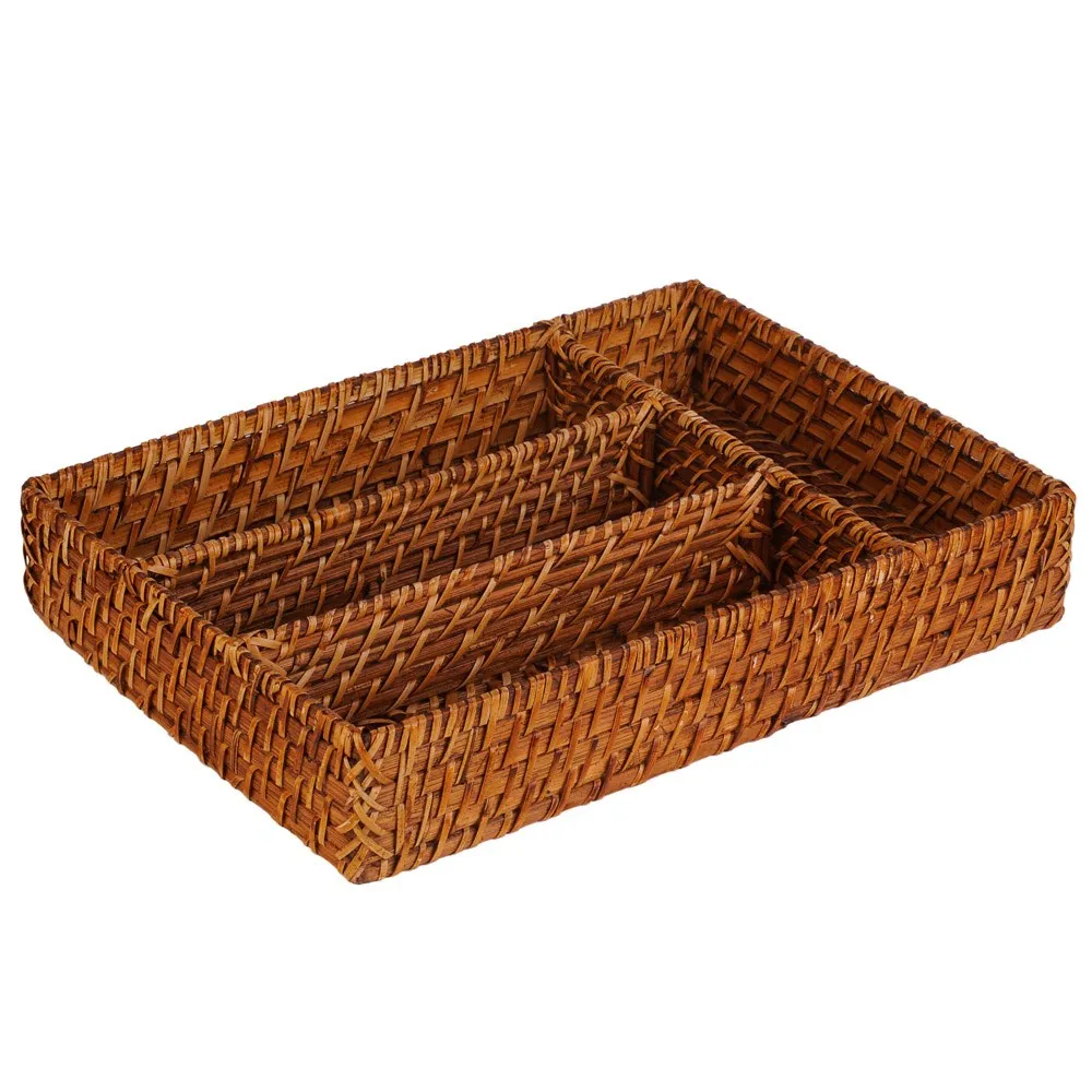 Hot Direct Supplier Foldable Bamboo Rattan Cutlery Kitchen Storage Rattan Organizer Storage Made In Vietnam