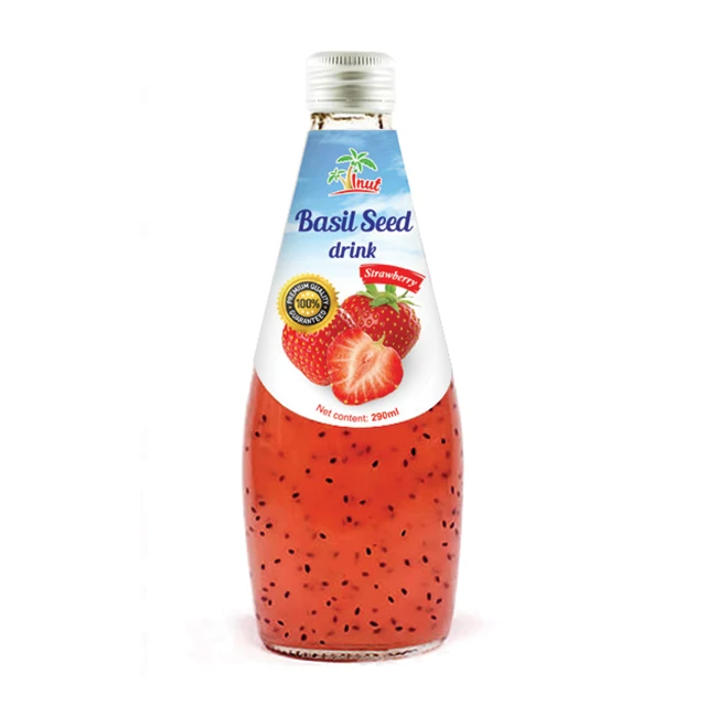 High Quality 290ml Glass Bottle Strawberry flavour Basil seed Drink in Glass bottle Juice