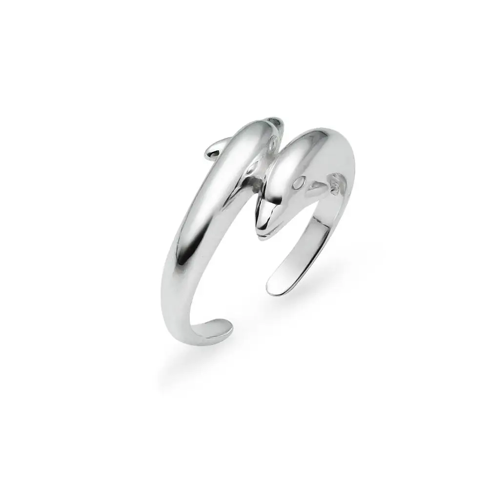 925 Sterling Silver Polished Twin Dolphins Toe Ring