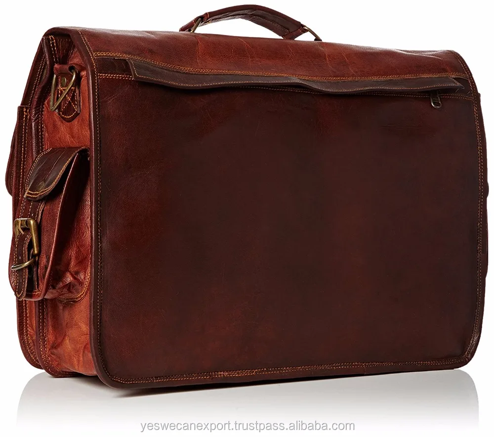 Unisex Real Goat Leather Messenger Bag For Laptop Briefcase Satchel - Wholesale Price For Sale