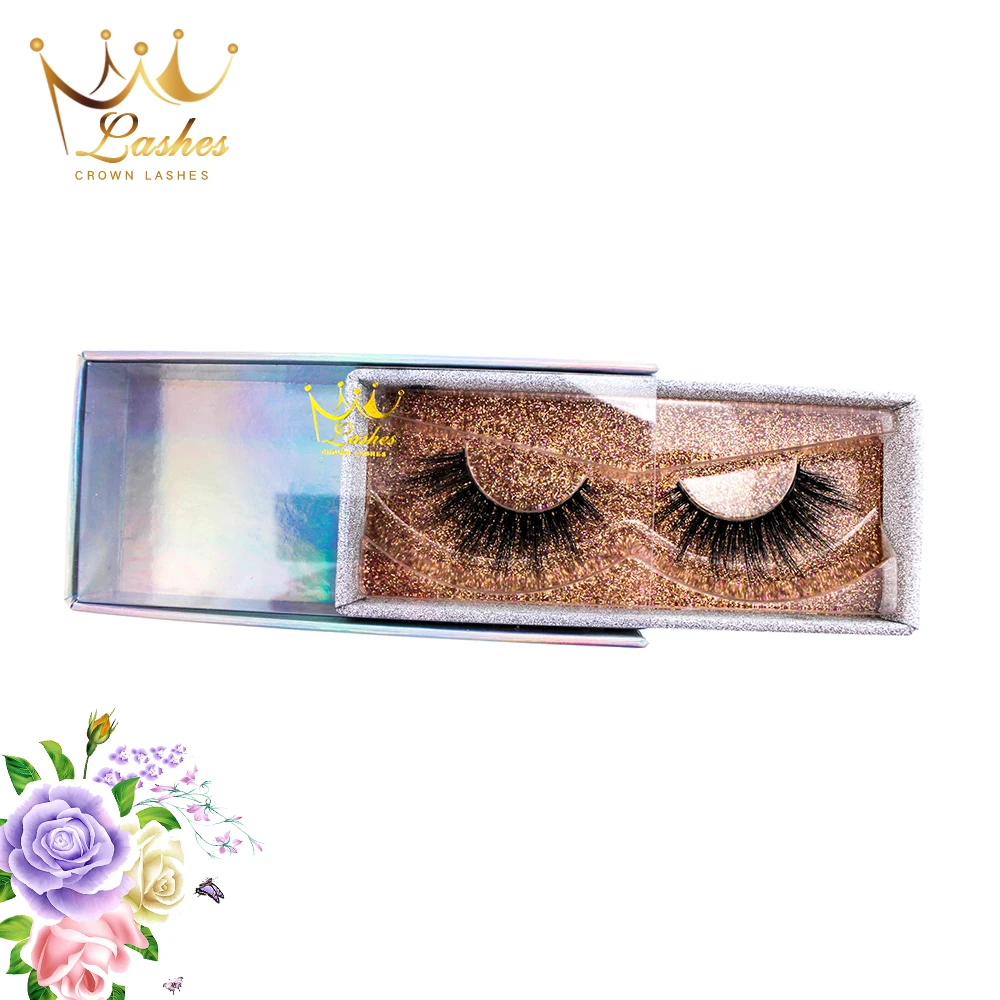 CrownLashes 3d faux mink fiber silk lashes custom logopestanas hair manufacturer mink lashes with packaging eyelashes