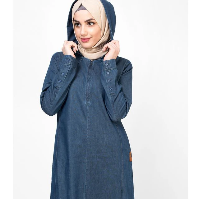 Denim Abaya Design Hooded Jilbab New Elegant Style
