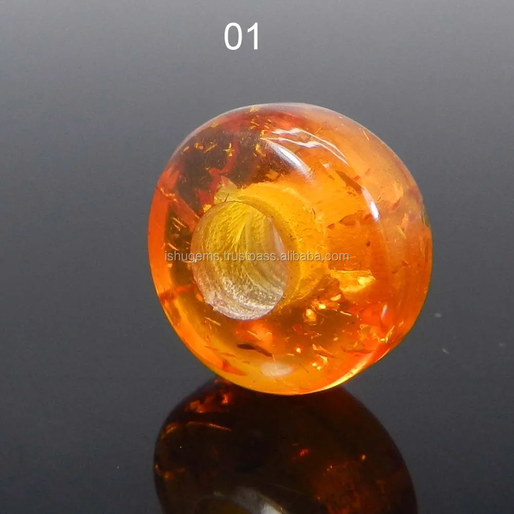 Indian silver jewelry Synthetic amber 14x8x5mm roundel smooth big hole gemstone beads IG5360