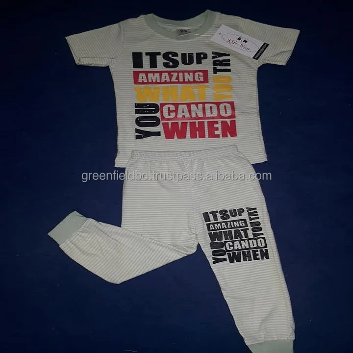 
100% cotton single jersey yarn dyed technics stripe kids clothing pajamas sets 