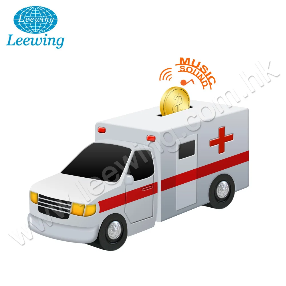 Plastic PVC Fire Engine Truck Car Shape Coin Bank Money Saving Box