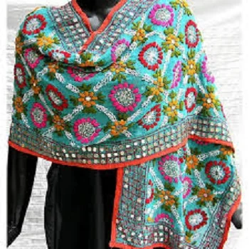 Designer Dupatta New Fashion Phulkari Stole Colorful Embroidered Hijab Indian Phulkari Dupatta