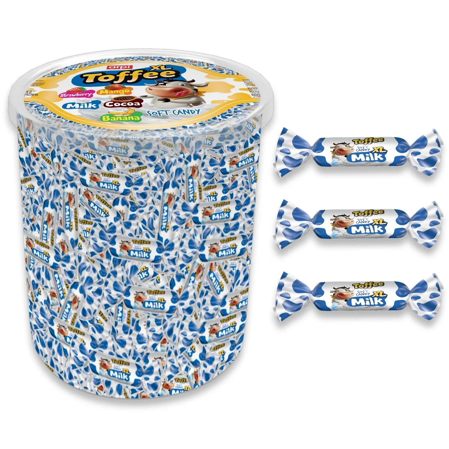 
Toffee XL Milk: Milky Soft (Chew) Candy 1 KG Transparent Plastic PVC Jar 