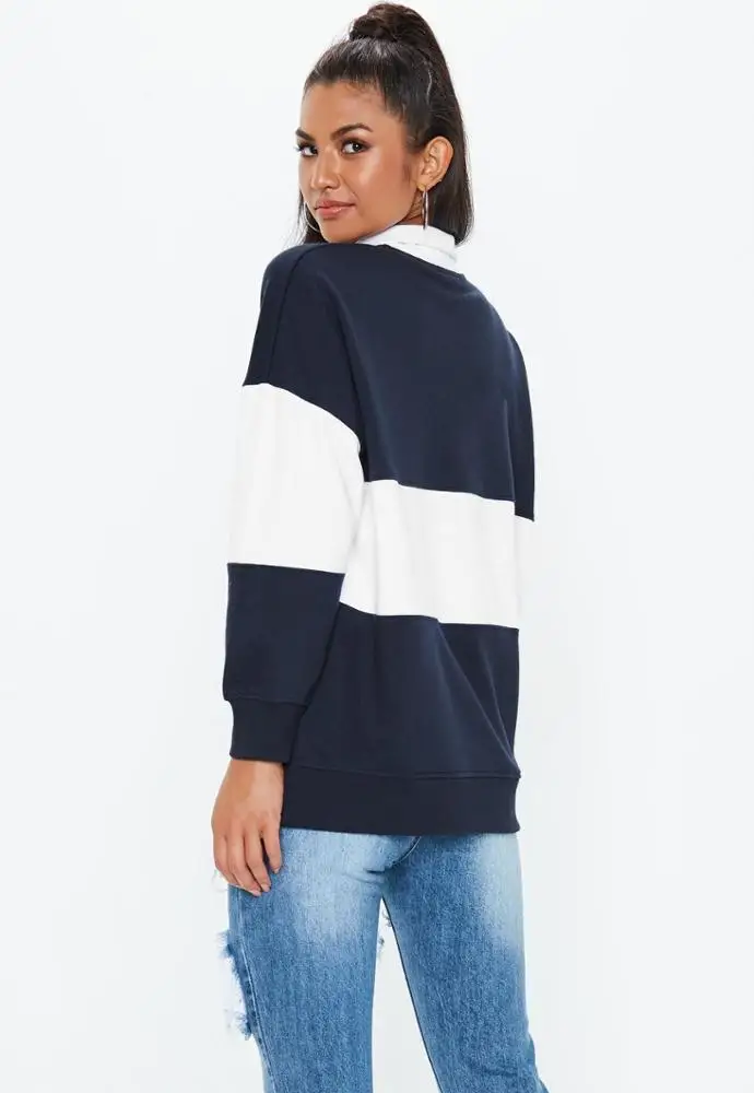 MGOO Women Custom Logo Print Colorblock Navy Quarter Zip Sweatshirts