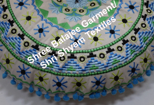 Round  Embroidered Floor Pillow Meditation Cushion Round Pouf Ottoman from Jaipur India