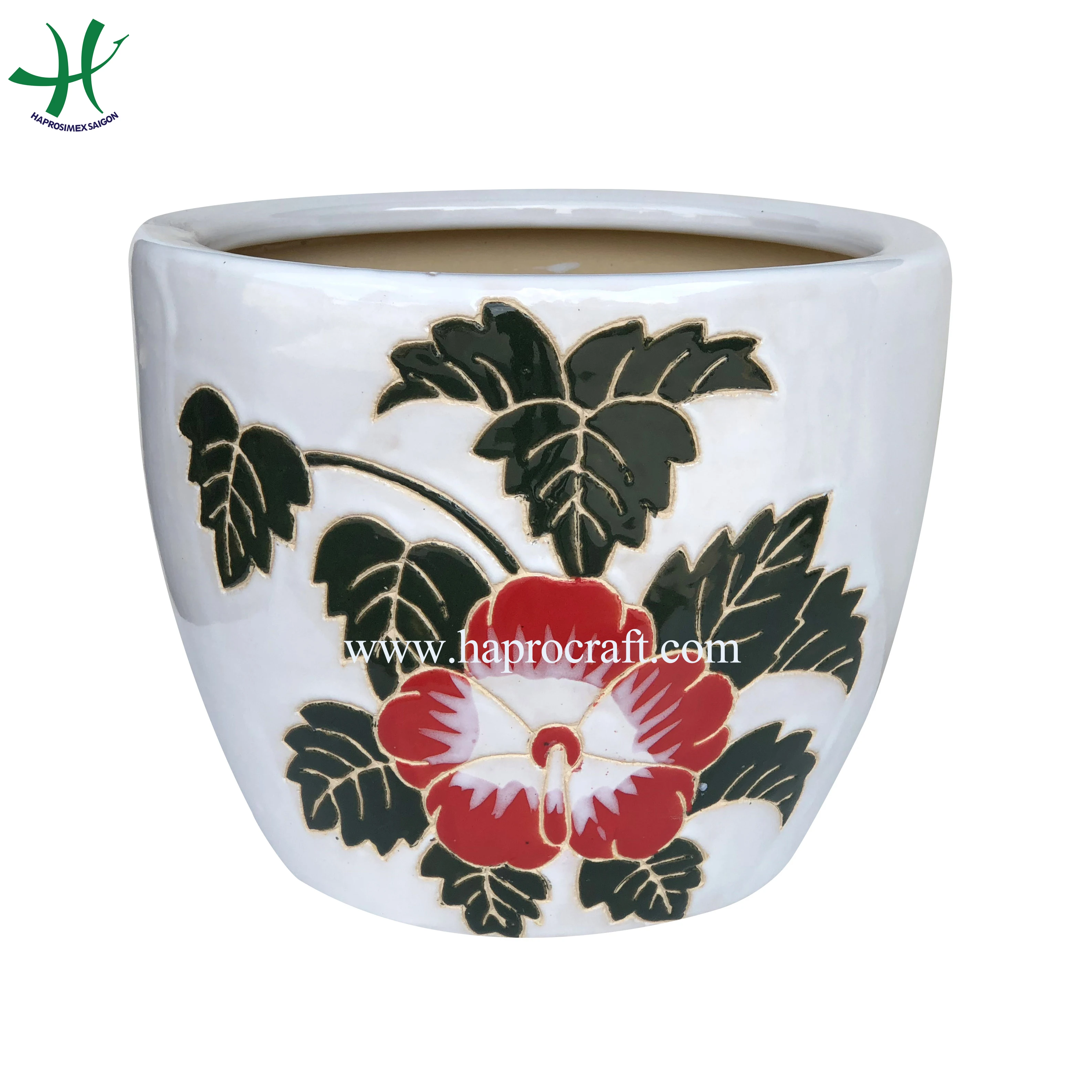 Vietnam classic flower planter pots, indoor ceramic garden plant pot, set of 3 (HG 19- 367/3)