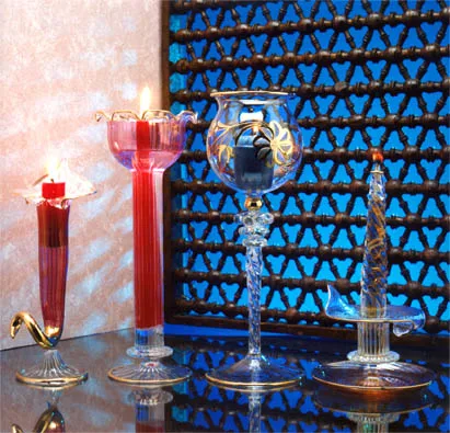 Unique hand blown glass 24 crt gold decorated Egyptian Candle Holders