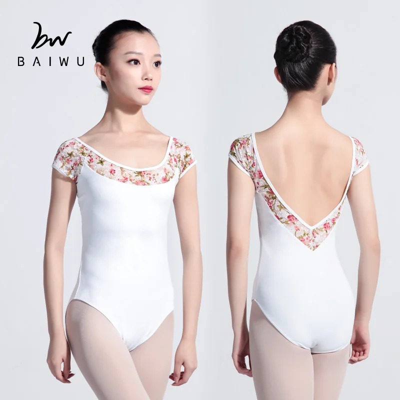 117142209 Lace Cap Sleeve Leotards  Quality Nylon Floral Leotard Women