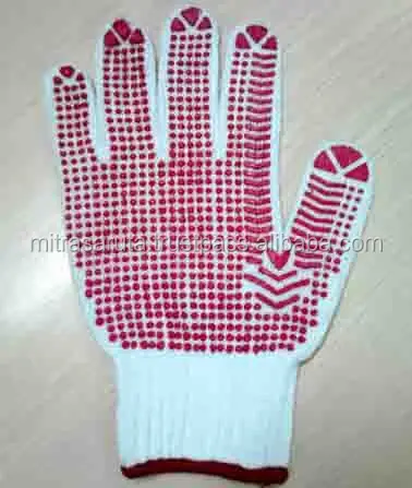 Safety 1 and 2 Sides PVC Dots Bleach White Cotton Knitted XL Disposable Gloves Anti-Slip Working Protection