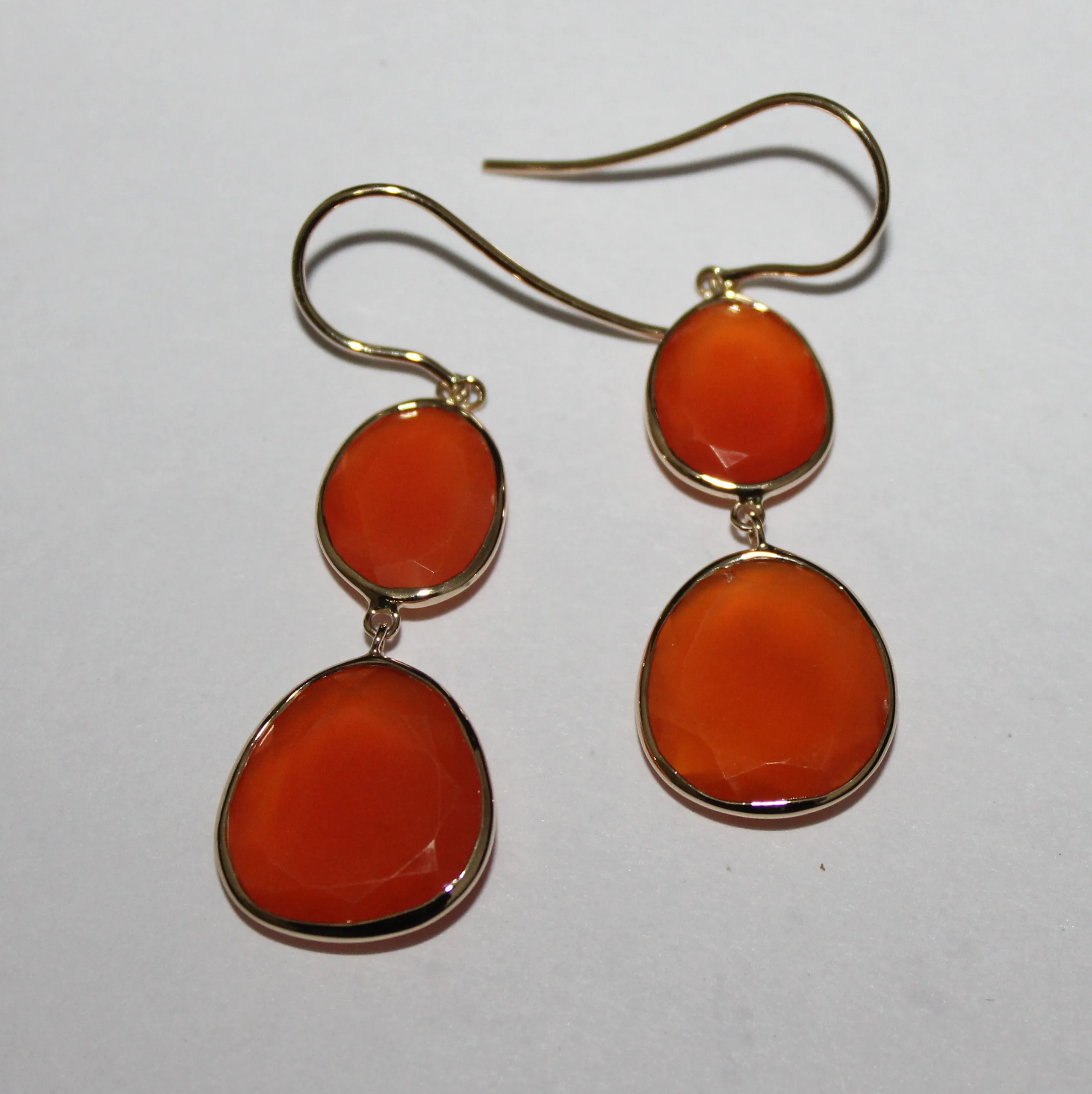Natural Gemstone Red Coral Earrings Real Gold Hook Earrings Daily Wear Light Weight 18k Gold Drop Earrings For Women
