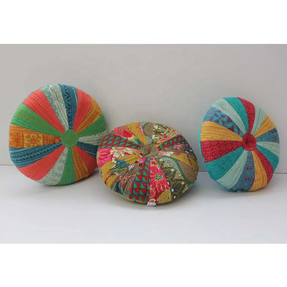 High selling Printed Patchwork Yoga Meditation Round Floor Cushion Seating Chair Wholesale Indian Kantha Seat Cushion