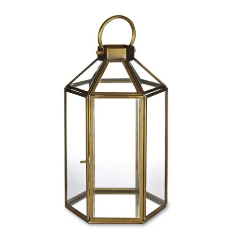 Hexagonal Lantern In Brass Effect with Handle Bedroom & Balcony decoration Luxury Candle holder Lantern Geometric Glass Lantern