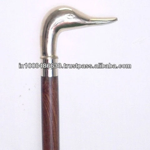 Hot Selling Wooden Walking Stick with Brass duck handle/ Wooden Walking Cane with brass metal duck handle
