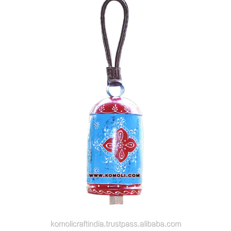 Blue and red metal leather handle cow bell wholesale cow bells custom cowbells metal crafts