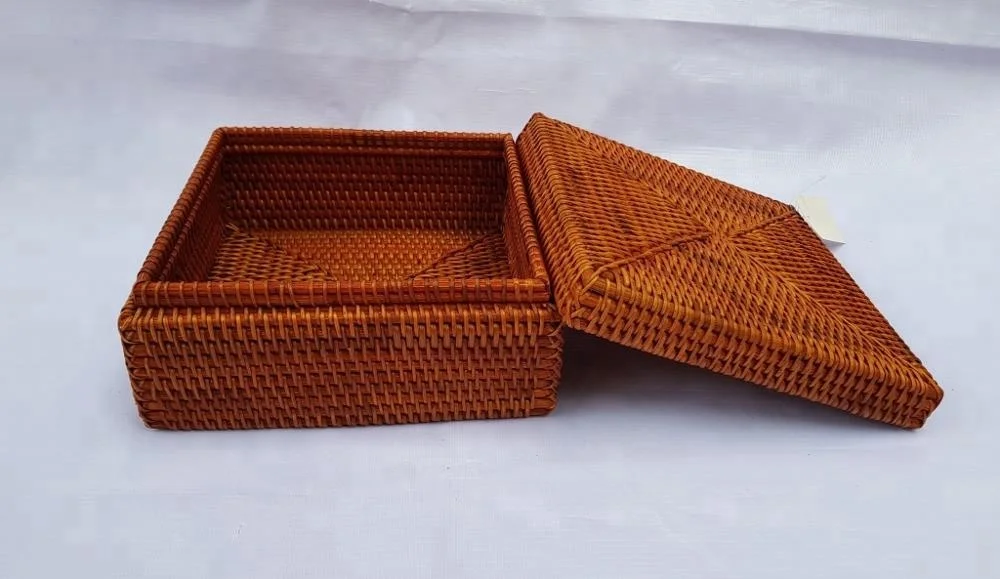 Rattan bamboo basket with lid/ Eco-friendly rattan basket from Vietnam